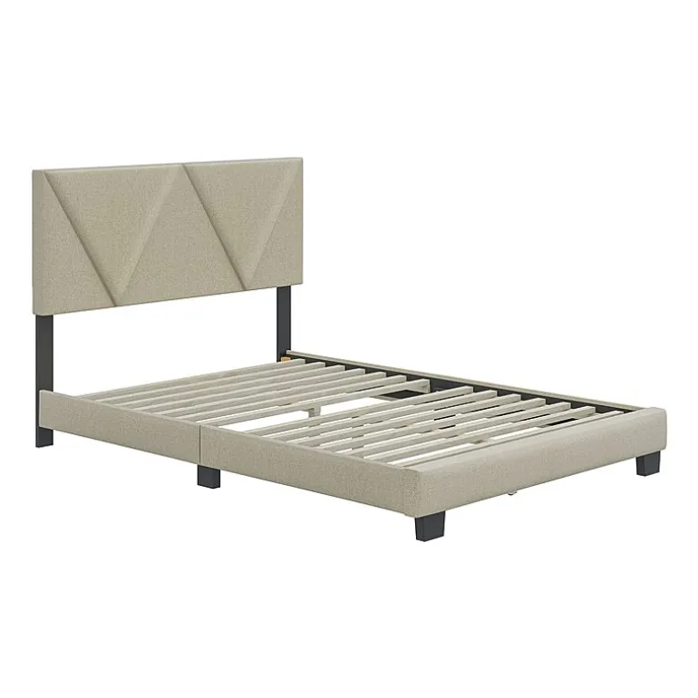 Boyd Sleep Triptych Upholstered Linen Platform Bed Frame with Adjustable Headboard
