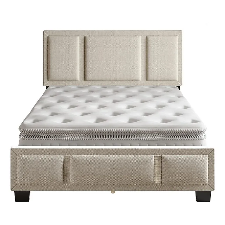 Boyd Sleep Triptych Upholstered Linen Platform Bed Frame with Adjustable Headboard