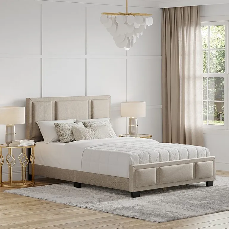 Boyd Sleep Triptych Upholstered Linen Platform Bed Frame with Adjustable Headboard