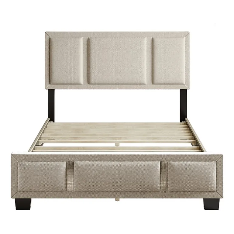 Boyd Sleep Triptych Upholstered Linen Platform Bed Frame with Adjustable Headboard