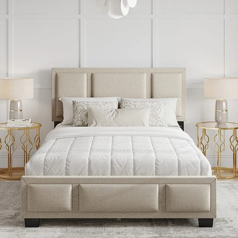 Boyd Sleep Triptych Upholstered Linen Platform Bed Frame with Adjustable Headboard
