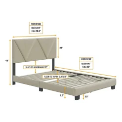 Boyd Sleep Triptych Upholstered Linen Platform Bed Frame with Adjustable Headboard