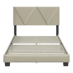 Boyd Sleep Triptych Upholstered Linen Platform Bed Frame with Adjustable Headboard