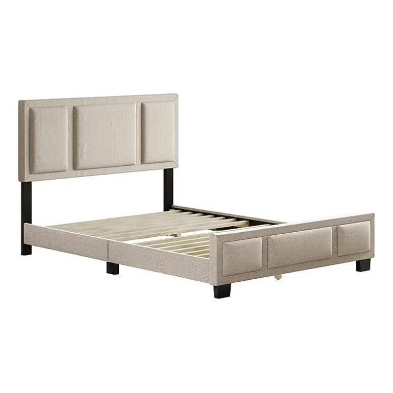 Boyd Sleep Triptych Upholstered Linen Platform Bed Frame with Adjustable Headboard