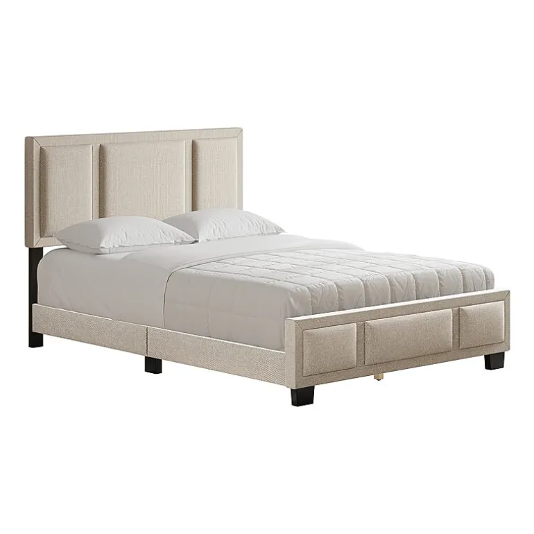 Boyd Sleep Triptych Upholstered Linen Platform Bed Frame with Adjustable Headboard