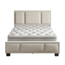 Boyd Sleep Triptych Upholstered Linen Platform Bed Frame with Adjustable Headboard