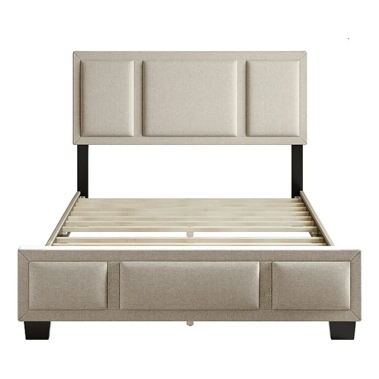 Boyd Sleep Triptych Upholstered Linen Platform Bed Frame with Adjustable Headboard