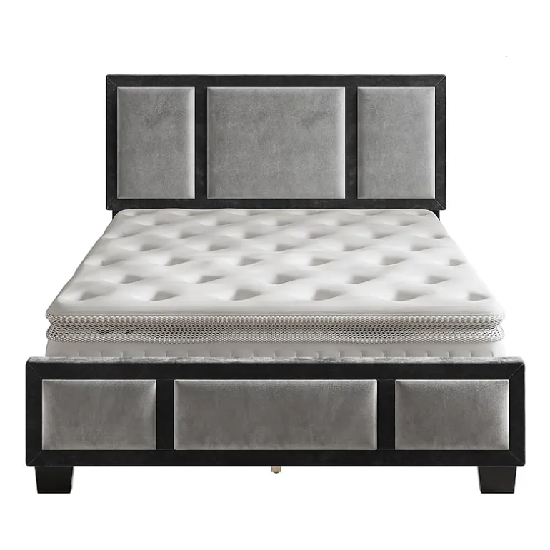 Boyd Sleep Triptych Upholstered Velvet Platform Bed Frame with Adjustable Headboard