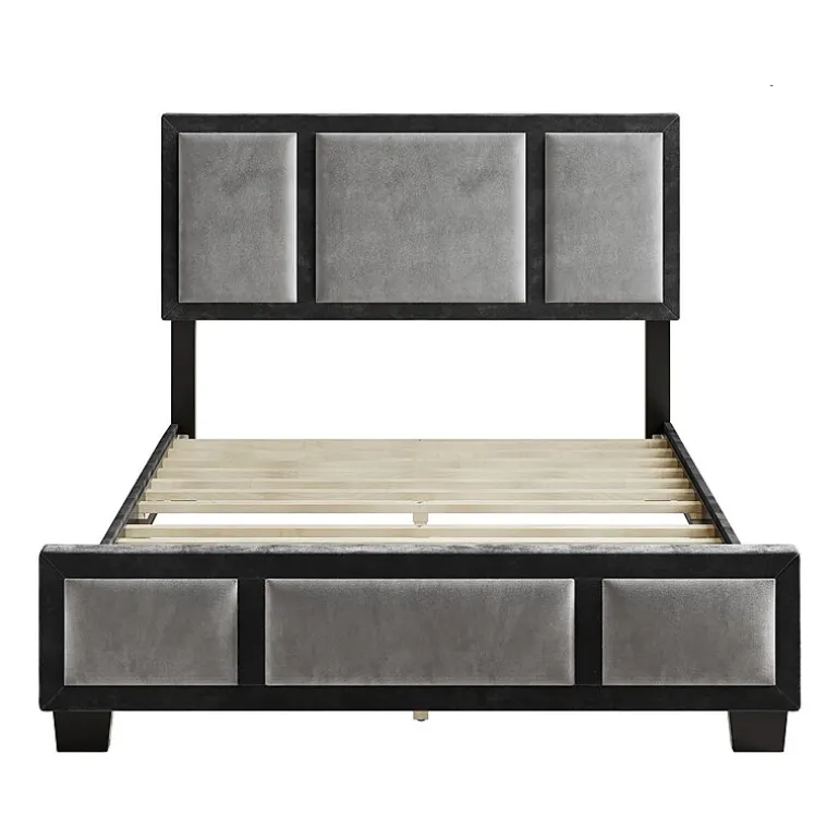 Boyd Sleep Triptych Upholstered Velvet Platform Bed Frame with Adjustable Headboard