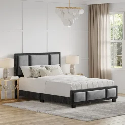 Boyd Sleep Triptych Upholstered Velvet Platform Bed Frame with Adjustable Headboard