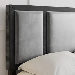 Boyd Sleep Triptych Upholstered Velvet Platform Bed Frame with Adjustable Headboard