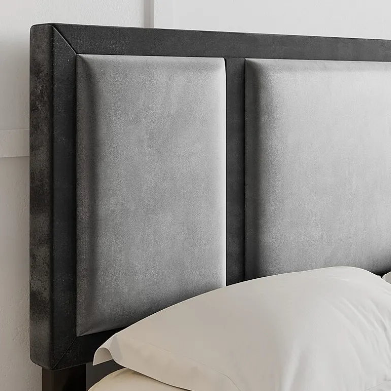 Boyd Sleep Triptych Upholstered Velvet Platform Bed Frame with Adjustable Headboard