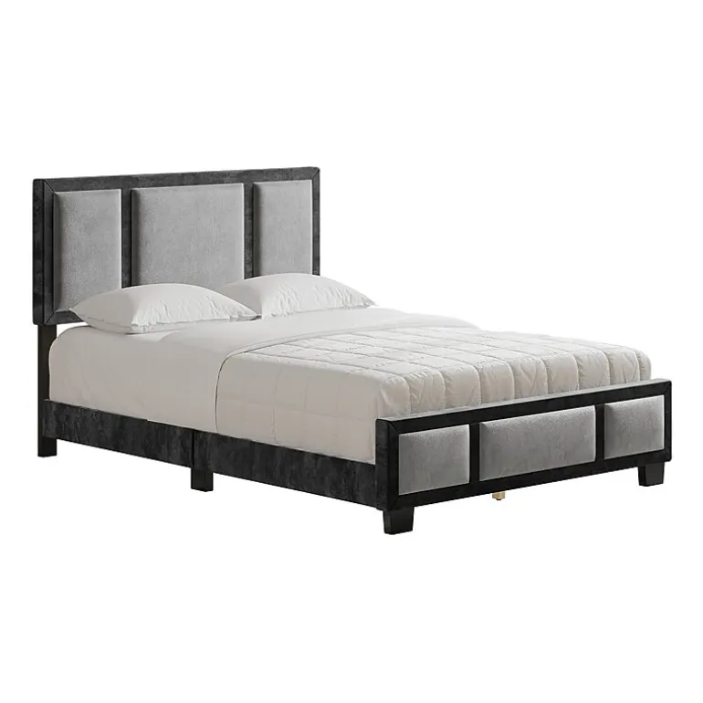 Boyd Sleep Triptych Upholstered Velvet Platform Bed Frame with Adjustable Headboard