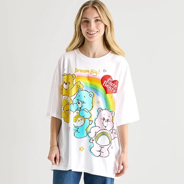 Boyfriend Womens Juniors Crew Neck Short Sleeve Loose Fit Care Bears Graphic T-Shirt