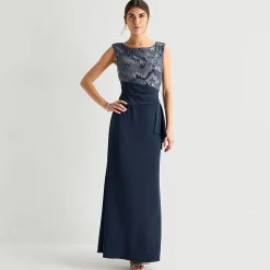Brianna Milay Womens Round Neck Sleeveless Cap Embellished Evening Gown