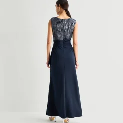 Brianna Milay Womens Round Neck Sleeveless Cap Embellished Evening Gown