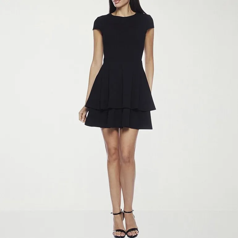 B. Smart Bow Back Womens Juniors Crew Neck Short Sleeve Cap Fit + Flare Dress