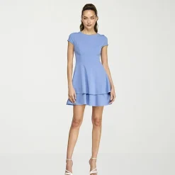 B. Smart Bow Back Womens Juniors Crew Neck Short Sleeve Cap Fit + Flare Dress