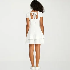 B. Smart Bow Back Womens Juniors Crew Neck Short Sleeve Cap Fit + Flare Dress