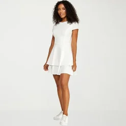 B. Smart Bow Back Womens Juniors Crew Neck Short Sleeve Cap Fit + Flare Dress