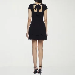 B. Smart Bow Back Womens Juniors Crew Neck Short Sleeve Cap Fit + Flare Dress