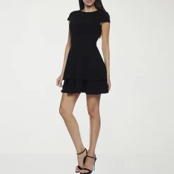 B. Smart Bow Back Womens Juniors Crew Neck Short Sleeve Cap Fit + Flare Dress