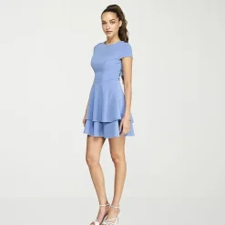 B. Smart Bow Back Womens Juniors Crew Neck Short Sleeve Cap Fit + Flare Dress