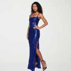 B. Smart Womens Juniors Square Neck Sleeveless Sequin Scroll Bodycon Dress