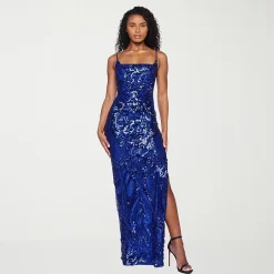B. Smart Womens Juniors Square Neck Sleeveless Sequin Scroll Bodycon Dress