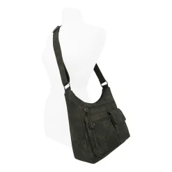 Bueno of California Distress Pebble Washed Double Zip Crossbody Bag