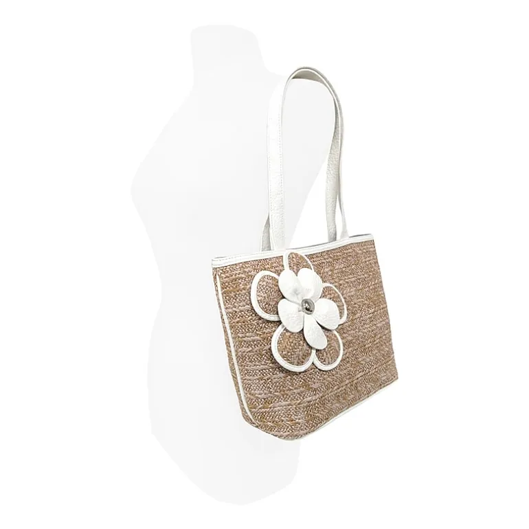 Bueno of California Straw Tote Flower Detail Tote Bag