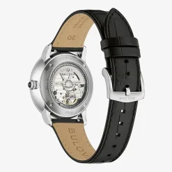 Bulova Classic Bul Mens Automatic Black Leather Strap Watch 96a333
