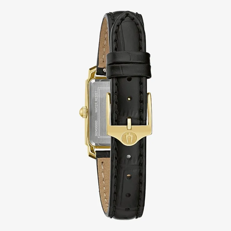Bulova Classic Sutton Womens Diamond Accent Black Leather Strap Watch 97p166