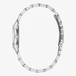 Bulova Classic Womens Diamond Accent Silver Tone Stainless Steel Bracelet Watch 96p250