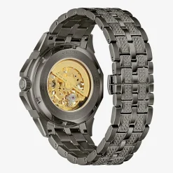 Bulova Crystal Mens Automatic Crystal Accent Gray Stainless Steel Bracelet Watch 98a293