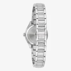 Bulova Crystal Womens Crystal Accent Silver Tone Stainless Steel Bracelet Watch 96l311