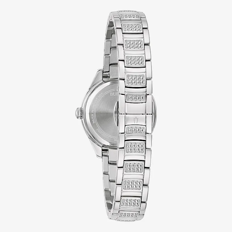 Bulova Crystal Womens Crystal Accent Silver Tone Stainless Steel Bracelet Watch 96l311