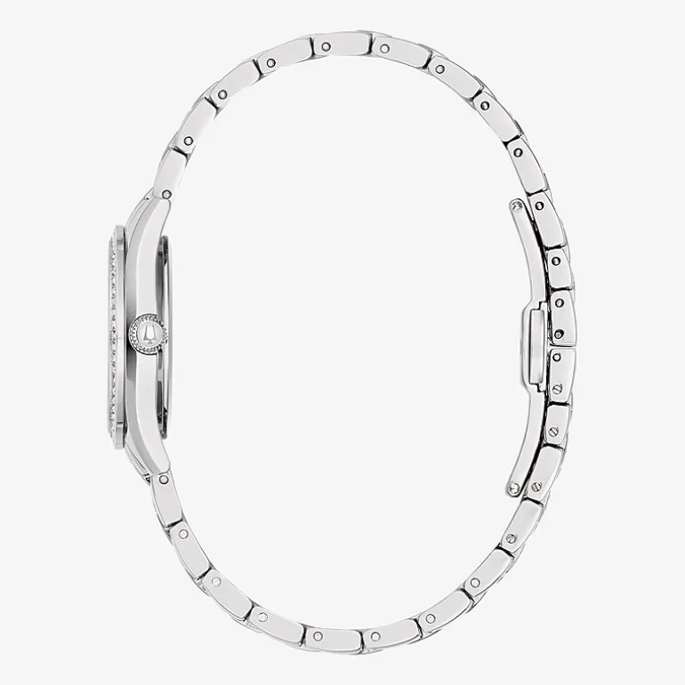 Bulova Crystal Womens Crystal Accent Silver Tone Stainless Steel Bracelet Watch 96l311