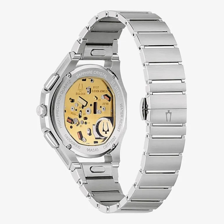 Bulova Curv Mens Chronograph Silver Tone Stainless Steel Bracelet Watch 96k117