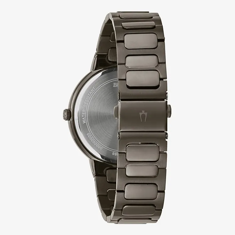 Bulova Diamond Mens Gray Stainless Steel Bracelet Watch 98d162
