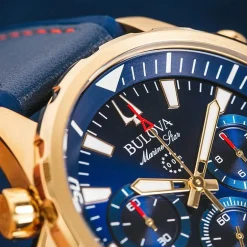 Bulova Marine Star Mens Automatic Blue Strap Watch 98a227