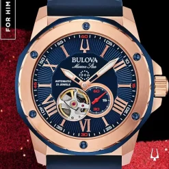 Bulova Marine Star Mens Automatic Blue Strap Watch 98a227