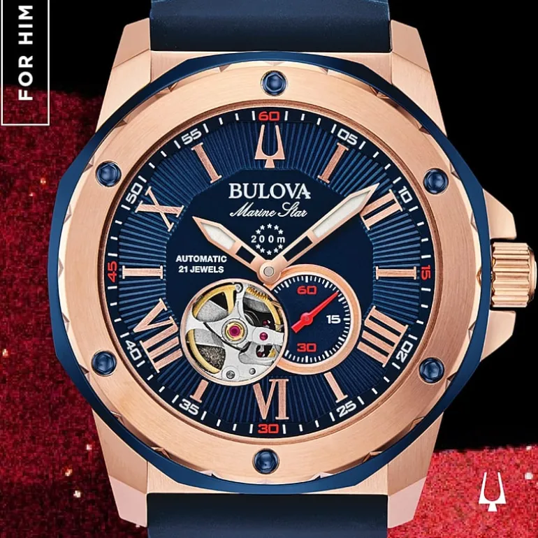 Bulova Marine Star Mens Automatic Blue Strap Watch 98a227