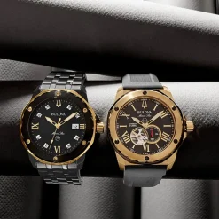 Bulova Marine Star Mens Automatic Black Strap Watch 98a272