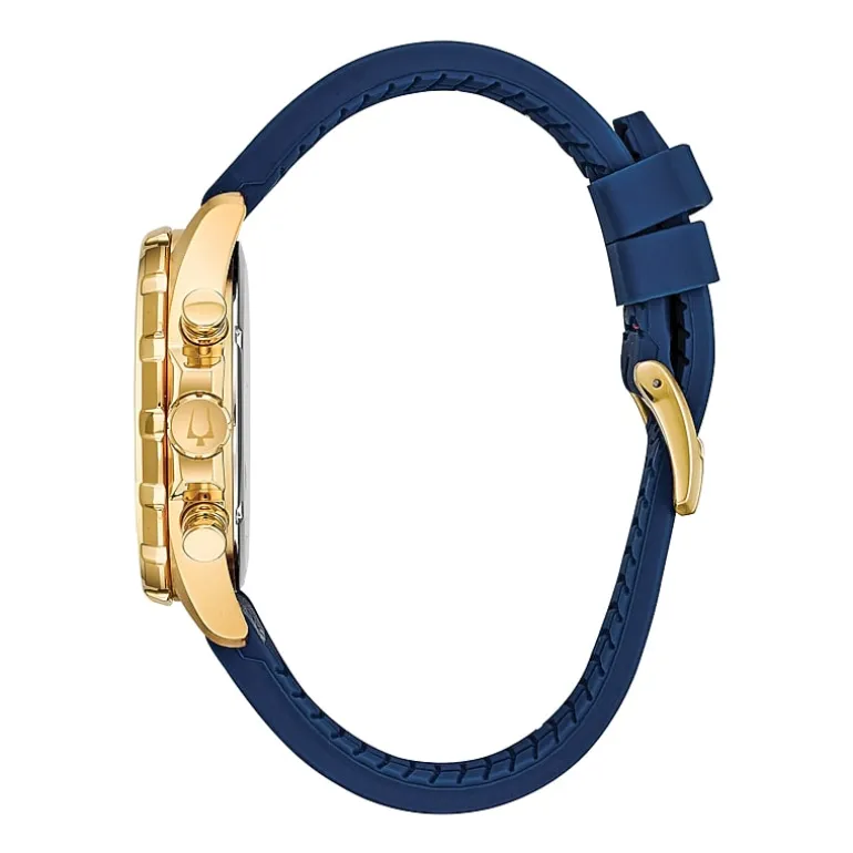 Bulova Marine Star Mens Blue Leather Strap Watch 97b168