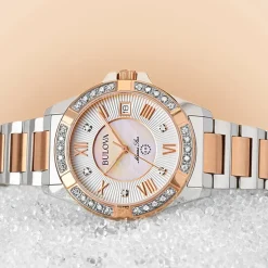 Bulova Marine Star Womens Diamond Accent Two Tone Bracelet Watch 98r234