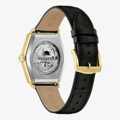 Bulova Mens Automatic Black Leather Strap Watch 97b243