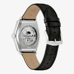 Bulova Mens Automatic Black Leather Strap Watch 96b483