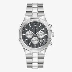 Bulova Prestige Mens Chronograph Silver Tone Stainless Steel Bracelet Watch 96b459