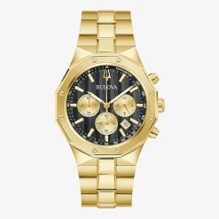 Bulova Prestige Mens Chronograph Gold Tone Stainless Steel Bracelet Watch 97b232